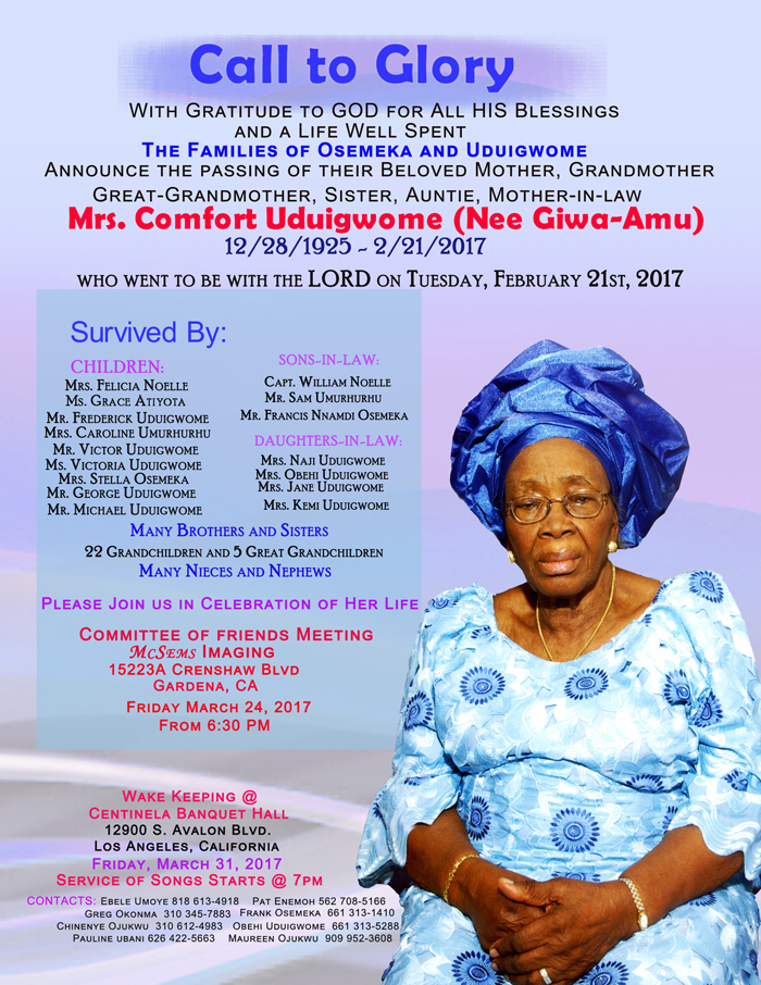 Call to glory Mrs. Comfort Uduigwome (New Giwa-Amu) - LifeAndTimes News