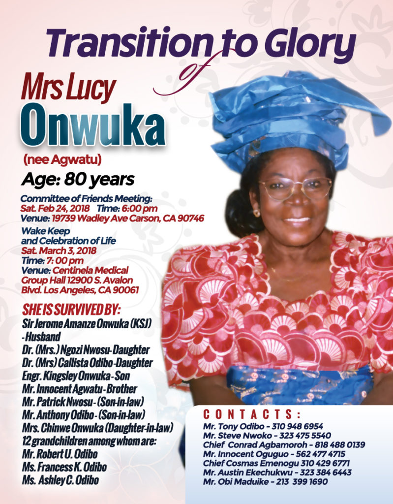 Transition to Glory of Mrs Lucy Onwuka (nee Agwatu) - LifeAndTimes News